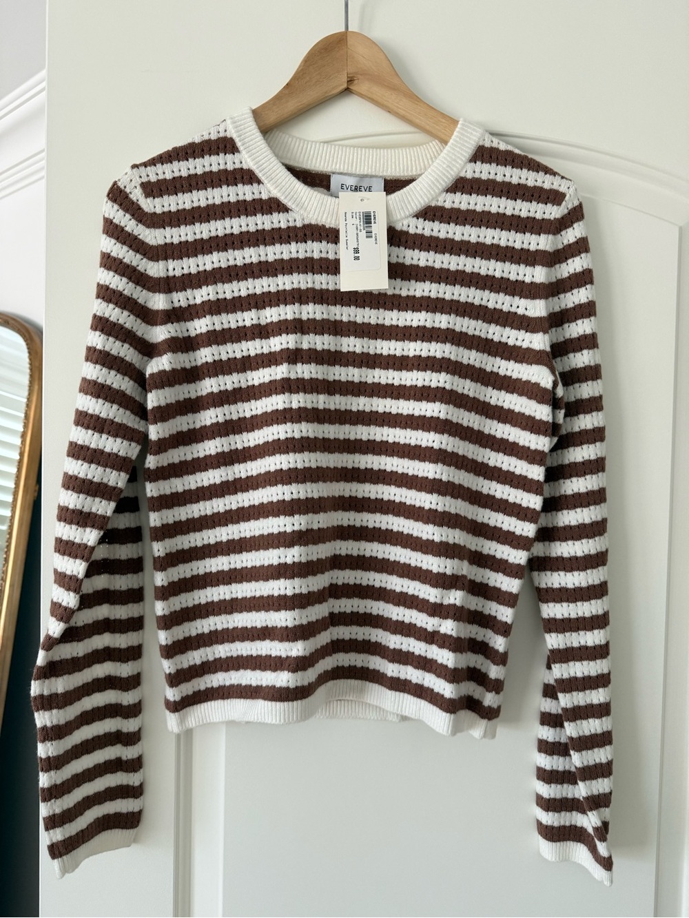 Evereve Ivory and Brown Pointelle Knit Sweater